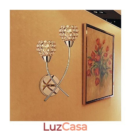 Luminária de parede dourada de cristal com 2 luzes Luminária de parede dourada de cristal com 2 luzes