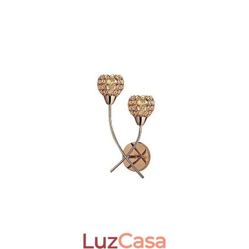 Luminária de parede dourada de cristal com 2 luzes