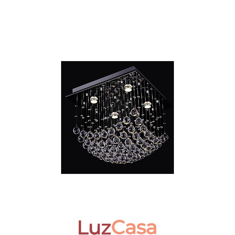 Lustre de cristal chinês elegante 4 luzes com montagem embutida