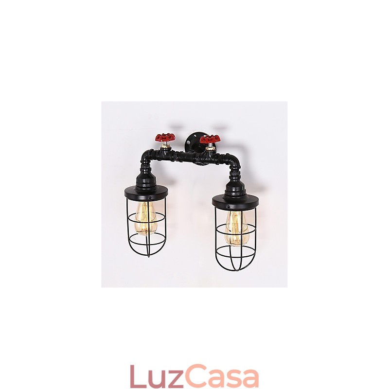 Luminárias de parede de tubo industrial vintage, luzes pretas criativas, iluminação de decoração de restaurante, café, bar, com acabamento pintado de 2 luzes