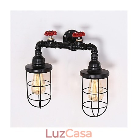 Luminárias de parede de tubo industrial vintage, luzes pretas criativas, iluminação de decoração de restaurante, café, bar, com acabamento pintado de 2 luzes