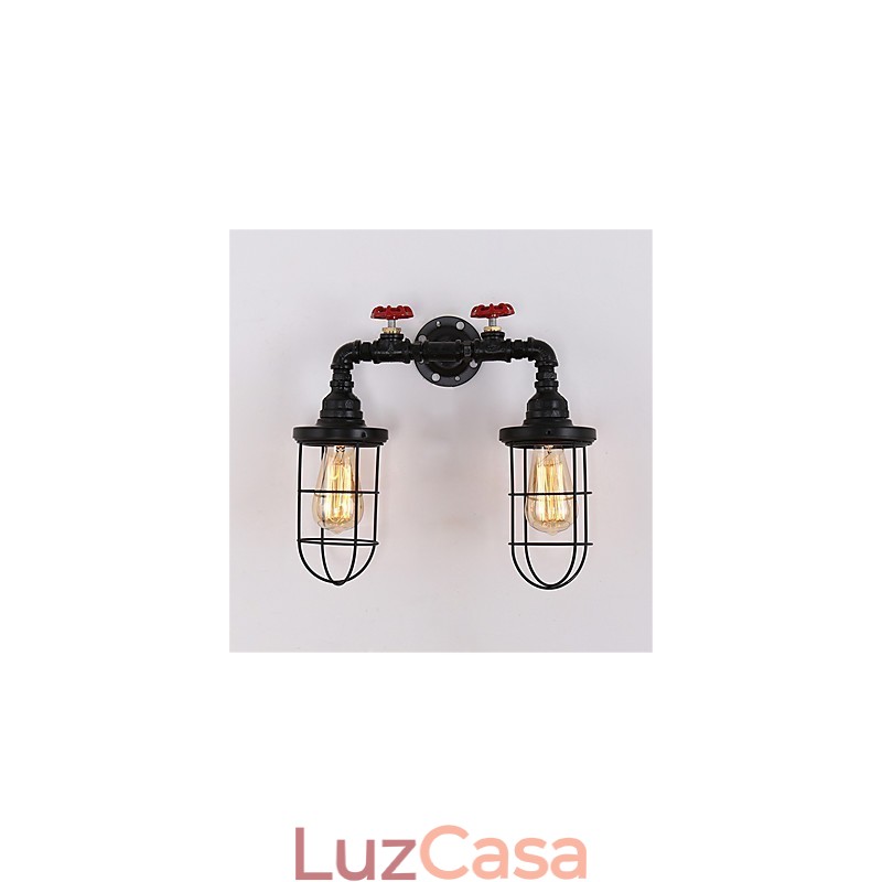 Luminárias de parede de tubo industrial vintage, luzes pretas criativas, iluminação de decoração de restaurante, café, bar, com acabamento pintado de 2 luzes