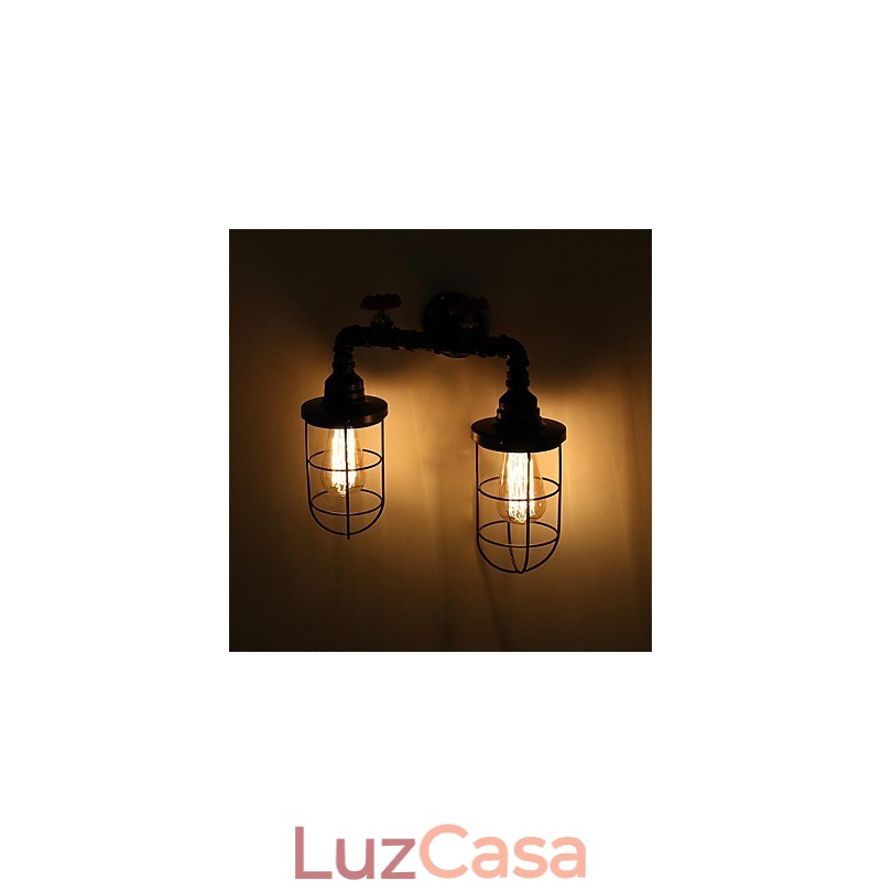 Luminárias de parede de tubo industrial vintage, luzes pretas criativas, iluminação de decoração de restaurante, café, bar, com acabamento pintado de 2 luzes
