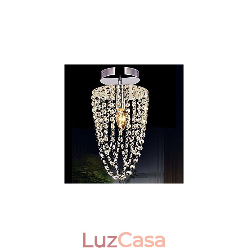 1 Lustre de Cristal Transparente Moderno Cromado K9 com 1 Lâmpada