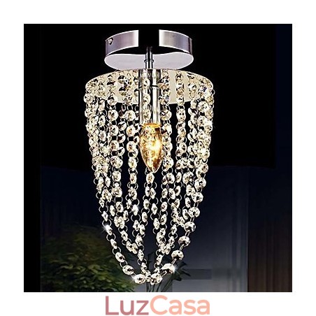 1 Lustre de Cristal Transparente Moderno Cromado K9 com 1 Lâmpada 1 Lustre de Cristal Transparente Moderno Cromado K9 com 1 Lâmpada