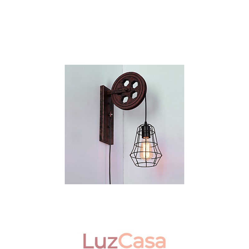 Luminária de parede de ferro retrô industrial personalidade criativa luminária de parede com polia elevatória