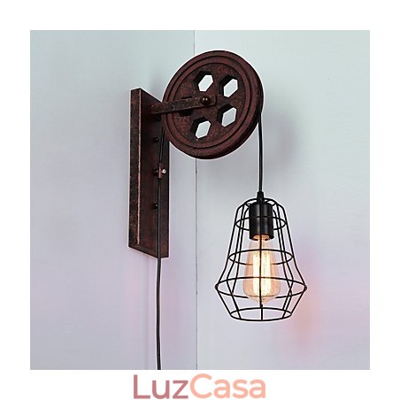 Luminária de parede de ferro retrô industrial personalidade criativa luminária de parede com polia elevatória Luminária de parede de ferro retrô industrial personalidade criativa luminária de parede com polia elevatória