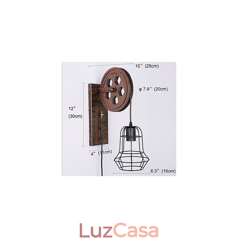 Luminária de parede de ferro retrô industrial personalidade criativa luminária de parede com polia elevatória