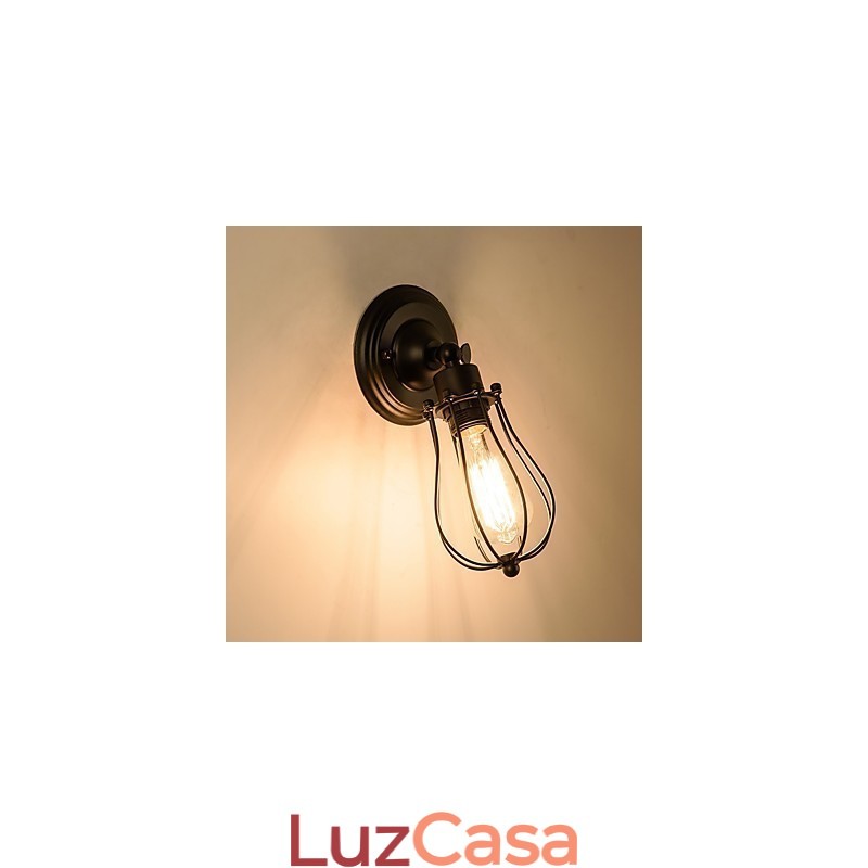 Luminária de parede vintage Luminária de parede industrial Luminária de parede com gaiola de arame de metal preto