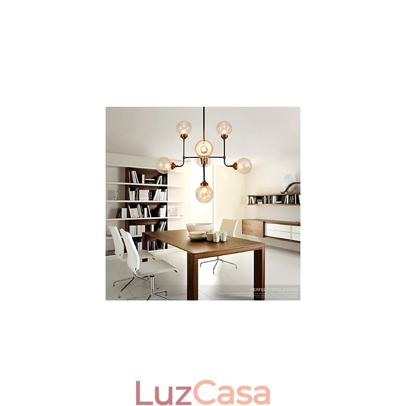 Lustre moderno criativo de ferro forjado restaurando formas antigas de bola de vidro molecular magia feijão droplight
