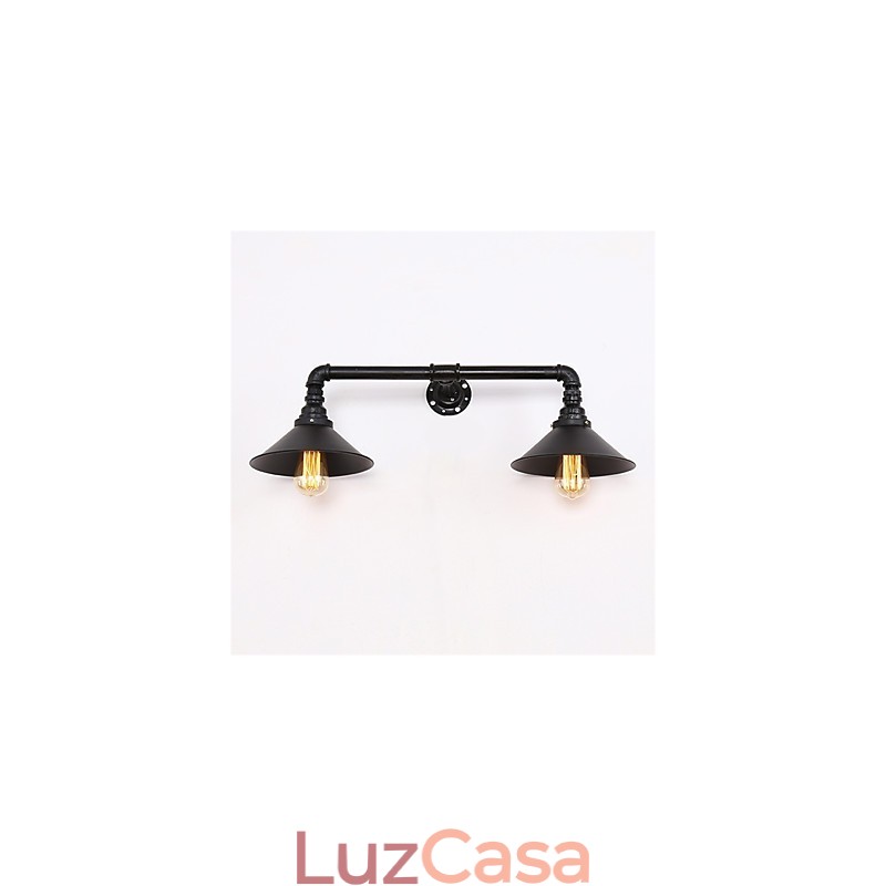Luminária de parede industrial vintage, abajur de metal preto, decoração para restaurante, café, bar, iluminação com 2 luzes, acabamento pintado