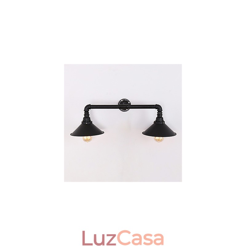 Luminária de parede industrial vintage, abajur de metal preto, decoração para restaurante, café, bar, iluminação com 2 luzes, acabamento pintado