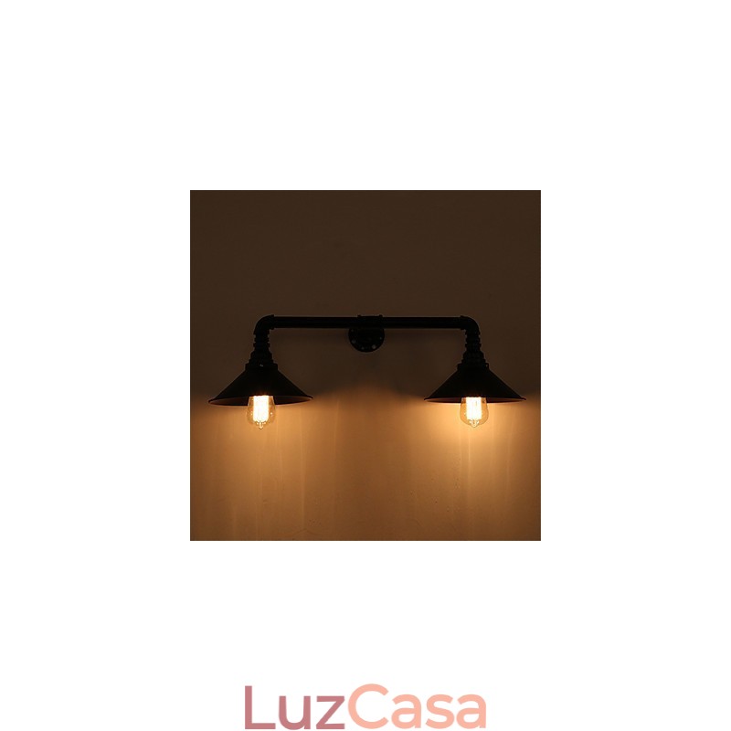Luminária de parede industrial vintage, abajur de metal preto, decoração para restaurante, café, bar, iluminação com 2 luzes, acabamento pintado