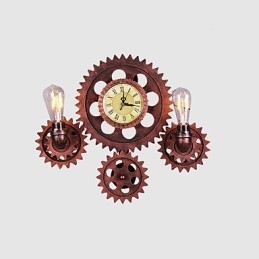 Luminárias de parede industriais vintage em forma de engrenagem de madeira, luzes giratórias criativas, iluminação para decoração de restaurante, café, bar