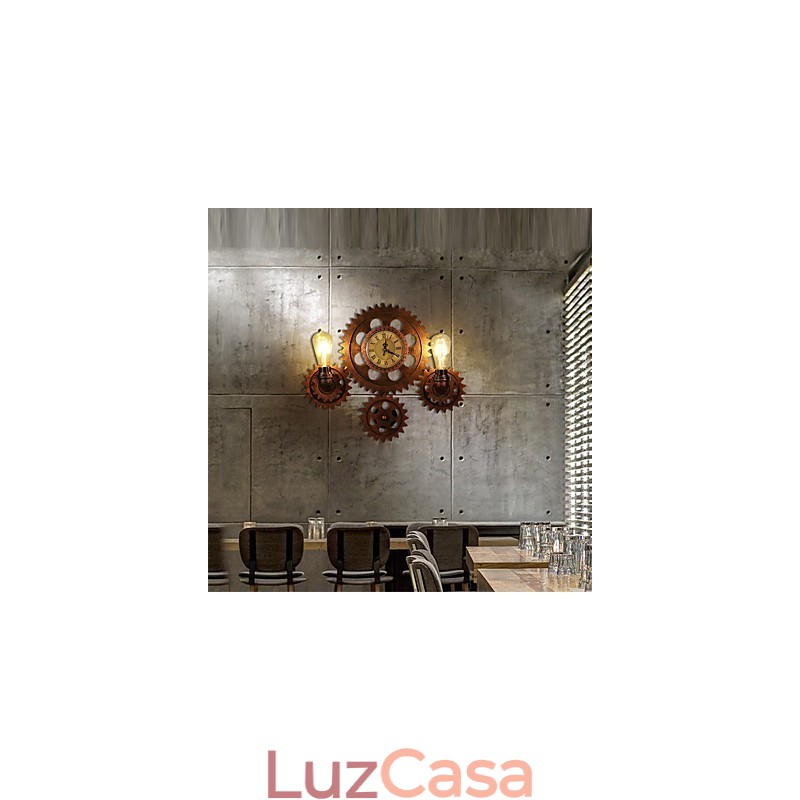 Luminárias de parede industriais vintage em forma de engrenagem de madeira, luzes giratórias criativas, iluminação para decoração de restaurante, café, bar