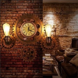 Luminárias de parede industriais vintage em forma de engrenagem de madeira, luzes giratórias criativas, iluminação para decoração de restaurante, café, bar