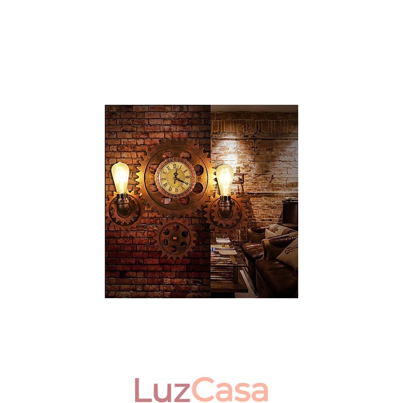 Luminárias de parede industriais vintage em forma de engrenagem de madeira, luzes giratórias criativas, iluminação para decoração de restaurante, café, bar