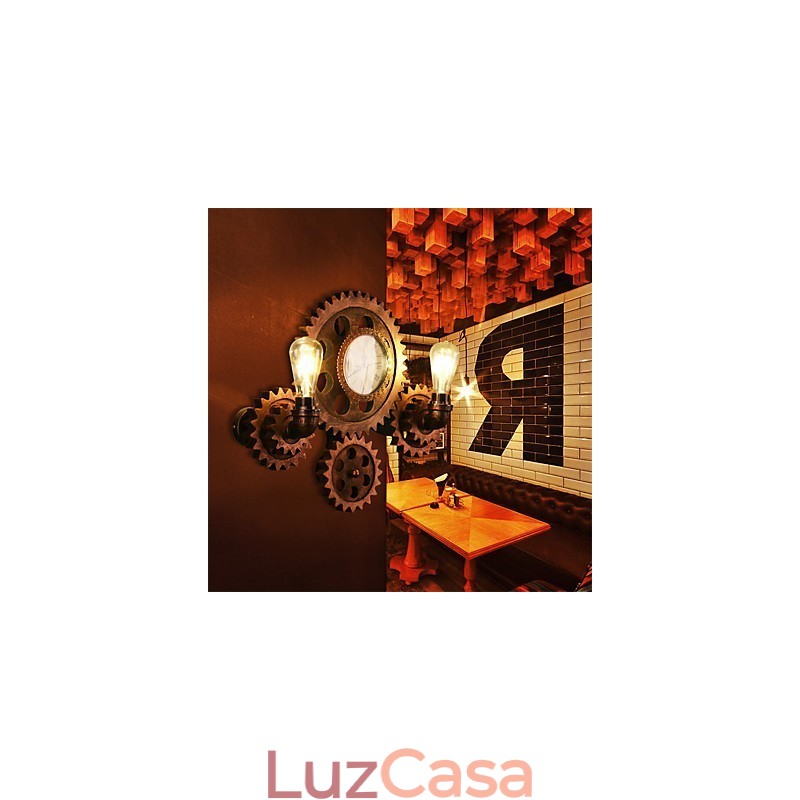 Luminárias de parede industriais vintage em forma de engrenagem de madeira, luzes giratórias criativas, iluminação para decoração de restaurante, café, bar