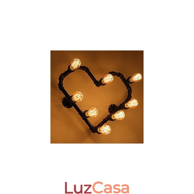 Vintage Water Pipe Loving Heart Creative Wall Lights Industrial Sala de estar Restaurante Bares Café decoração Wall Spots