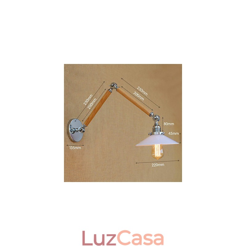Lodge rústico cromado para braço oscilante com luz ambiente