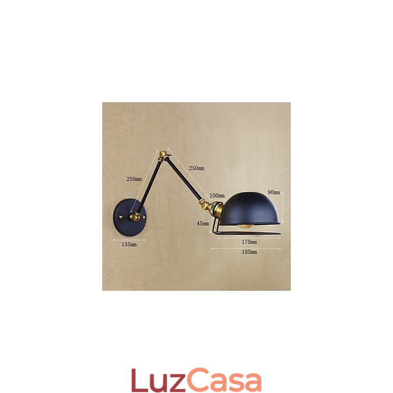 Luminária de parede decorativa estilo industrial retrô europeu, luminária de parede com braço de ferro