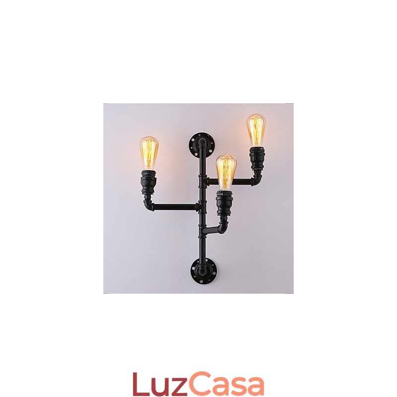 Luminárias de parede vintage industriais de tubo, luzes pretas criativas, iluminação para decoração de restaurante, café, bar, com acabamento pintado de 3 luzes