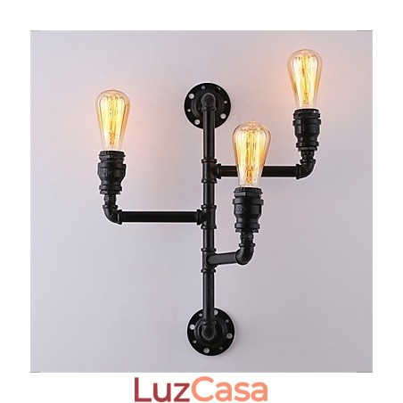 Luminárias de parede vintage industriais de tubo, luzes pretas criativas, iluminação para decoração de restaurante, café, bar, com acabamento pintado de 3 luzes Luminárias de parede vintage industriais de tubo, luzes pretas criativas, iluminação para decoração de restaurante, café, bar, com acabamento pintado de 3 luzes