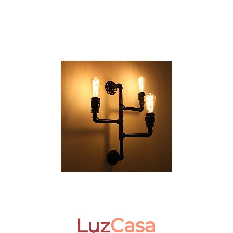 Luminárias de parede vintage industriais de tubo, luzes pretas criativas, iluminação para decoração de restaurante, café, bar, com acabamento pintado de 3 luzes