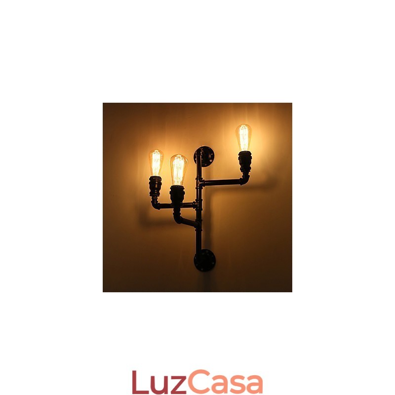 Luminárias de parede vintage industriais de tubo, luzes pretas criativas, iluminação para decoração de restaurante, café, bar, com acabamento pintado de 3 luzes