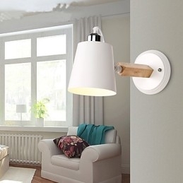 Luminária de parede vintage de madeira Art Déco Metal Metal Rústico Sala de estar Sala de jantar Corredor Luminária de parede Preto Branco Opcional