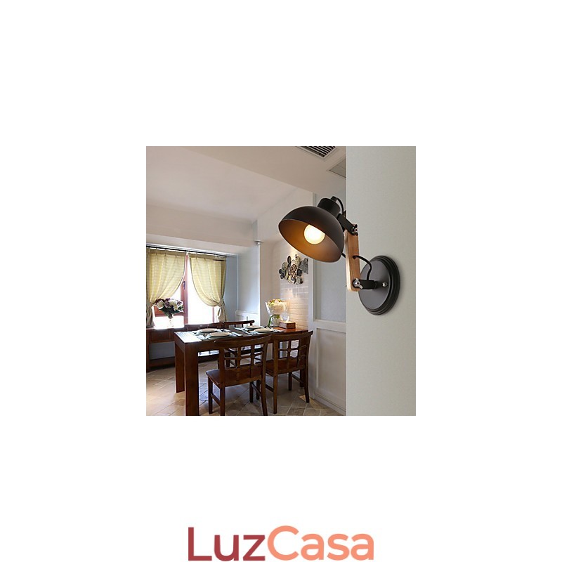 Luminária de parede vintage de madeira Art Déco Metal Metal Rústico Sala de estar Sala de jantar Corredor Luminária de parede Preto Branco Opcional