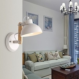 Luminária de parede vintage de madeira Art Déco Metal Metal Rústico Sala de estar Sala de jantar Corredor Luminária de parede Preto Branco Opcional