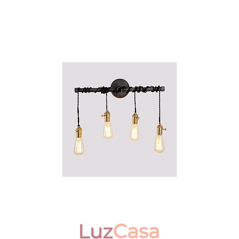 Luminárias de parede de tubo industrial vintage com interruptor Luzes criativas Restaurante Café Bar Decoração iluminação com 4 luzes Acabamento pintado