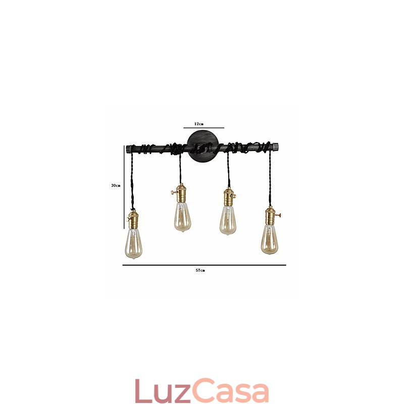 Luminárias de parede de tubo industrial vintage com interruptor Luzes criativas Restaurante Café Bar Decoração iluminação com 4 luzes Acabamento pintado