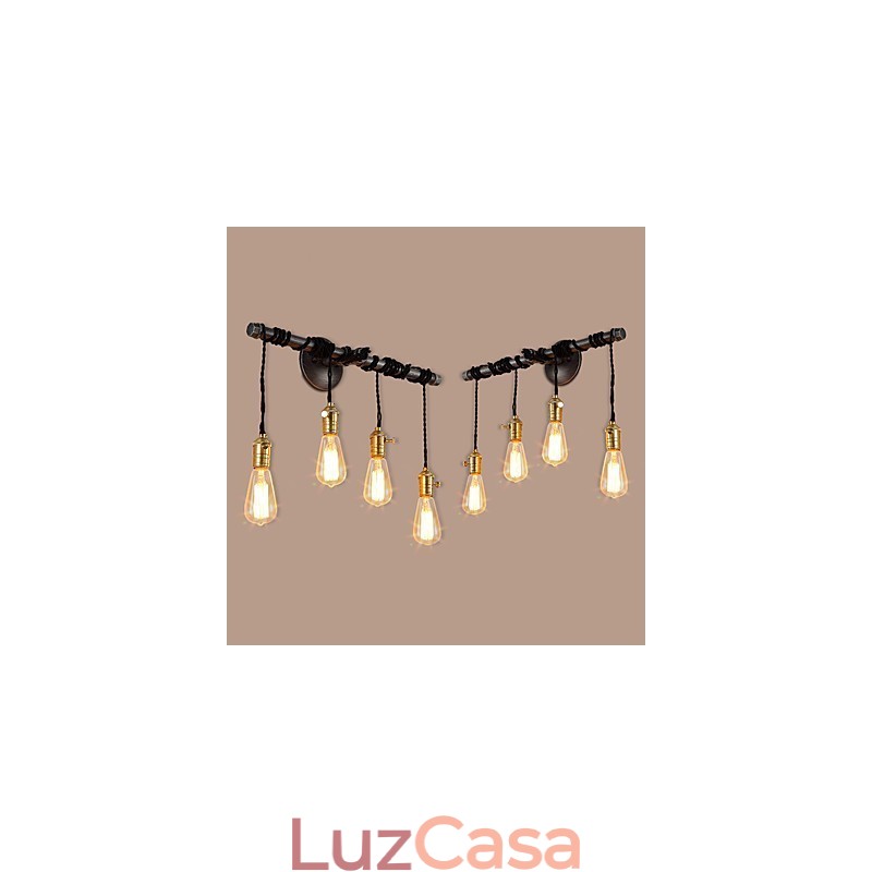 Luminárias de parede de tubo industrial vintage com interruptor Luzes criativas Restaurante Café Bar Decoração iluminação com 4 luzes Acabamento pintado