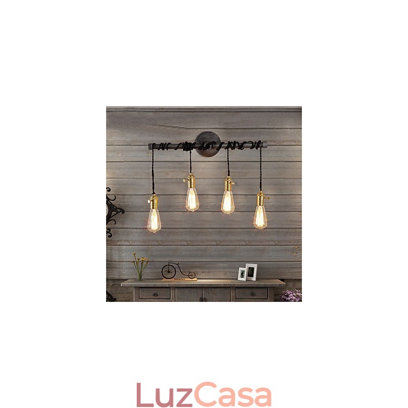 Luminárias de parede de tubo industrial vintage com interruptor Luzes criativas Restaurante Café Bar Decoração iluminação com 4 luzes Acabamento pintado