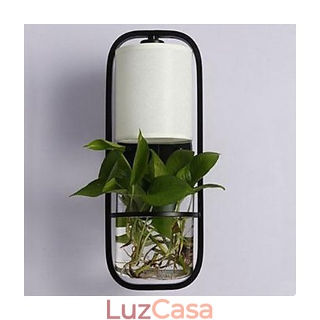 Luminária de parede de vidro moderna criativa em ferro com planta em vaso Luminária de parede de vidro moderna criativa em ferro com planta em vaso