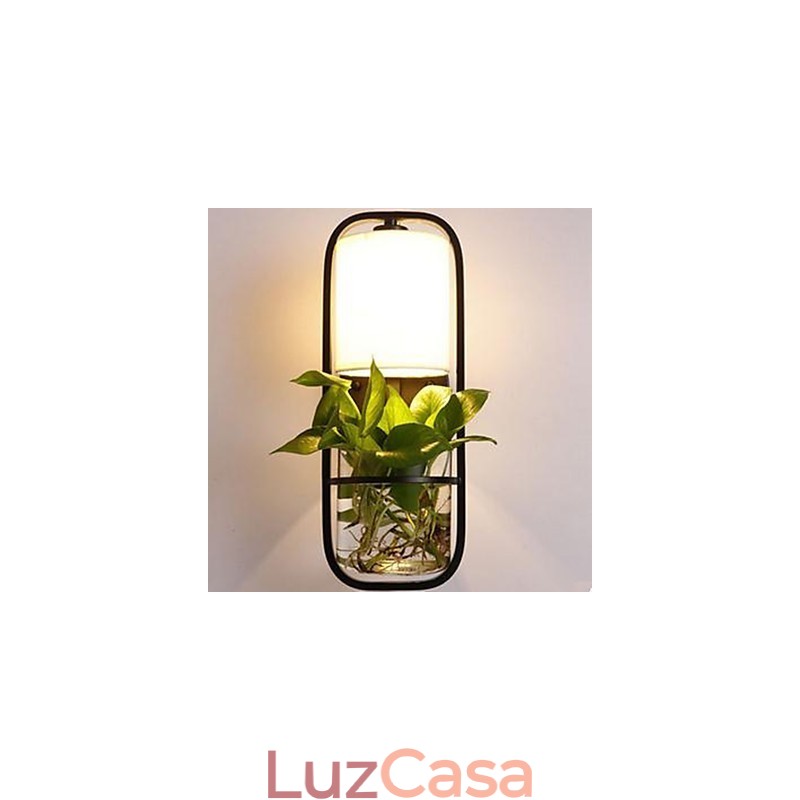 Luminária de parede de vidro moderna criativa em ferro com planta em vaso