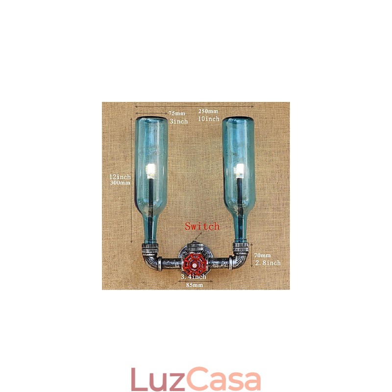 Interruptor de vento industrial retrô Garrafa de água Lâmpada de parede Luz de parede Azul
