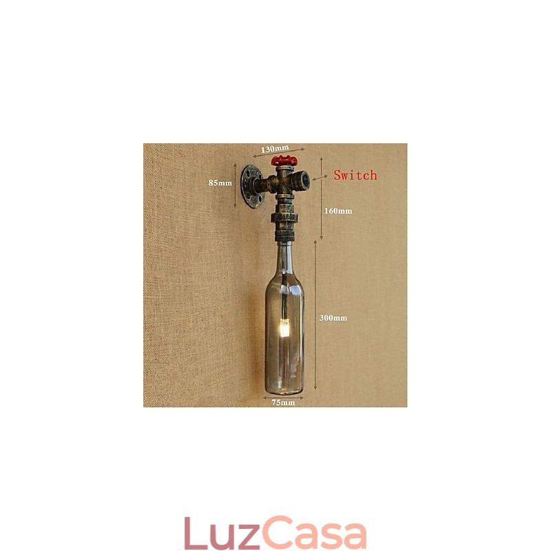 Luminária de parede com garrafa de água cinza fumaça