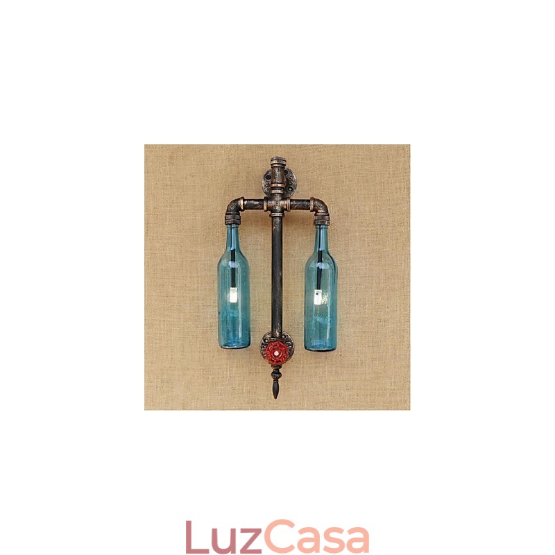 American Themed Restaurant Bar Ferro Com Interruptor Tubo De Água Garrafa De Vinho Luminária De Parede Azul