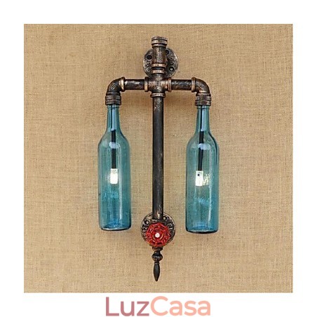 American Themed Restaurant Bar Ferro Com Interruptor Tubo De Água Garrafa De Vinho Luminária De Parede Azul