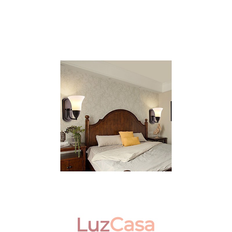 Acabamento em óxido preto rústico Lodge, recurso para proteção dos olhos, arandelas de parede com luz ambiente, luminária de parede