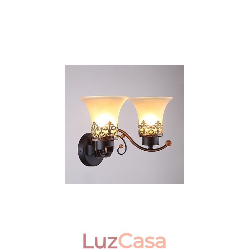 Luminária de parede de metal vintage americana de cabeça dupla com vidro para sala de jantar, sala de estar, hall de entrada, decoração de parede
