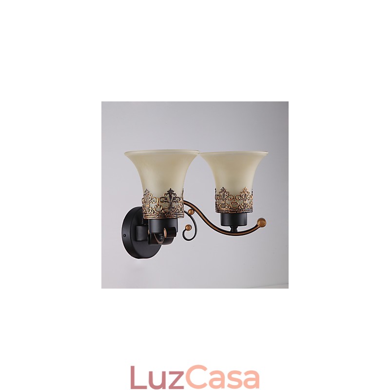 Luminária de parede de metal vintage americana de cabeça dupla com vidro para sala de jantar, sala de estar, hall de entrada, decoração de parede