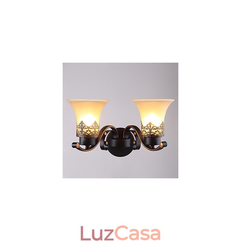 Luminária de parede de metal vintage americana de cabeça dupla com vidro para sala de jantar, sala de estar, hall de entrada, decoração de parede