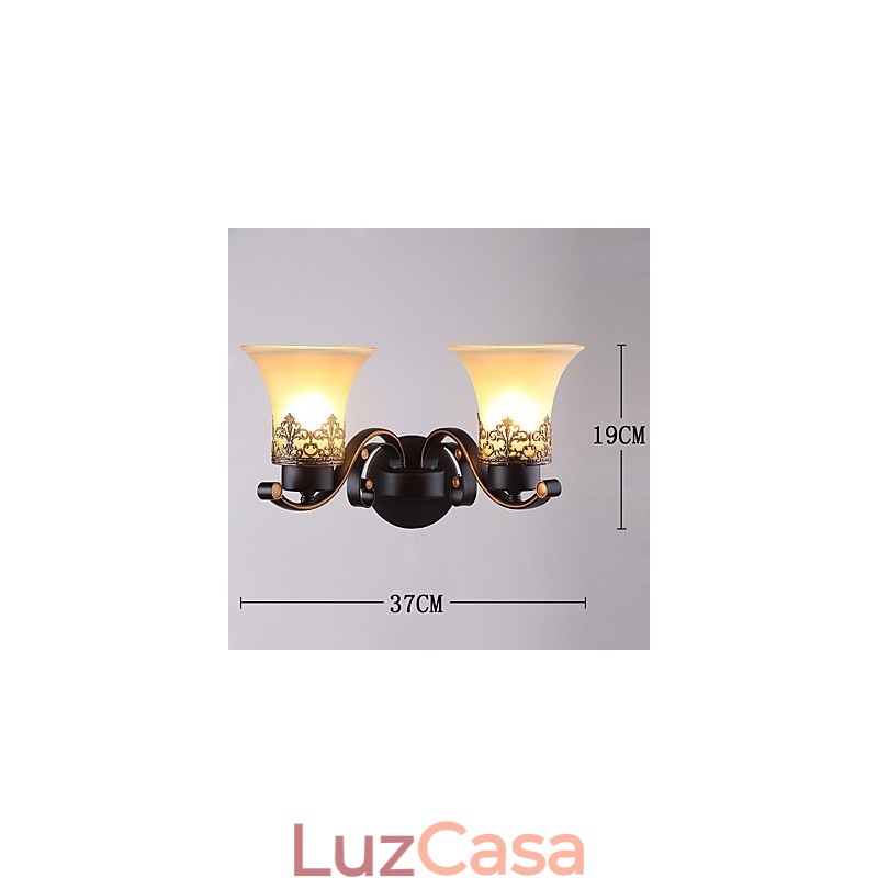 Luminária de parede de metal vintage americana de cabeça dupla com vidro para sala de jantar, sala de estar, hall de entrada, decoração de parede