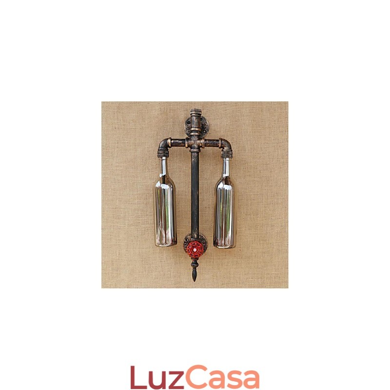 American Themed Restaurant Bar Ferro Com Interruptor Tubo De Água Garrafa De Vinho Luminária De Parede Cinza