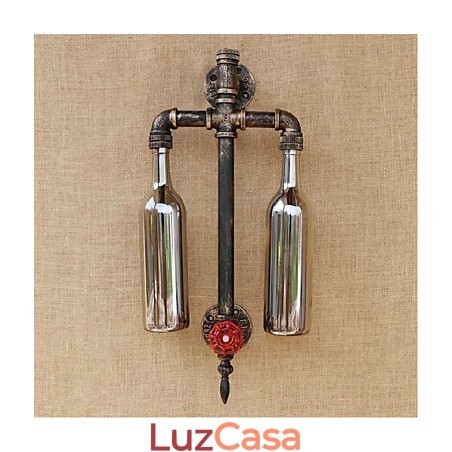 American Themed Restaurant Bar Ferro Com Interruptor Tubo De Água Garrafa De Vinho Luminária De Parede Cinza