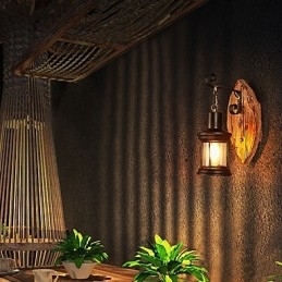 Luminária de parede de pintura de metal de madeira vintage retrô industrial de cabeça única para decoração de corredor de hotel em casa